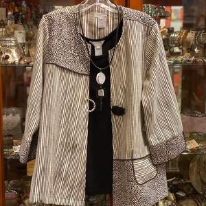 Multiples Striped and Spotted Art Teacher Single Button Blazer